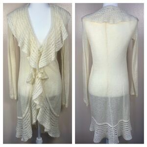 VTG y2k Moda International Fine Kid Mohair Ruffle Trim Duster Cardigan Sweater